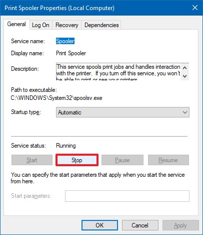 Stop Print Spooler on Windows 10