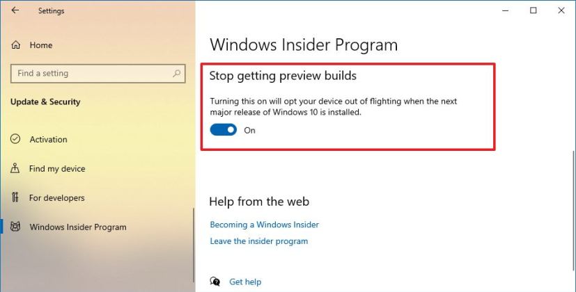 Opt-out Windows 10 Insider Program