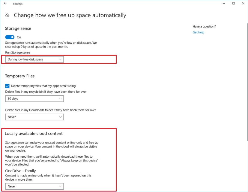 Storage sense with OneDrive option