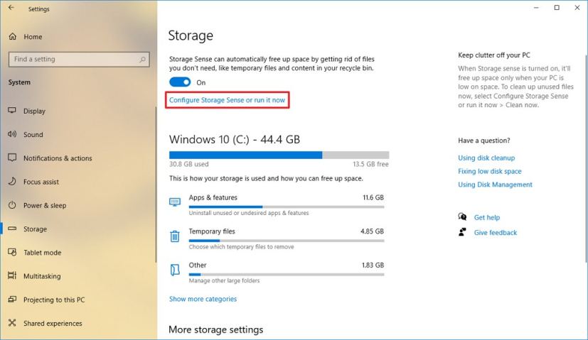 Configure Storage sense option