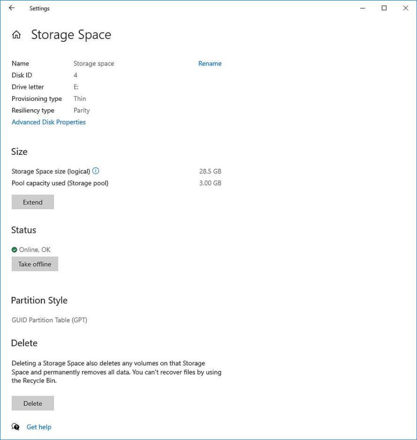 Storage space settings