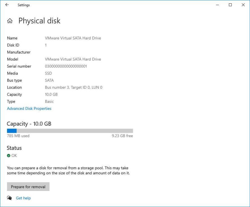 Storage Spaces physical disk settings
