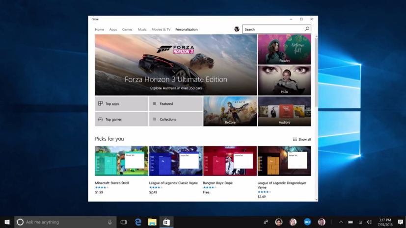 Windows Store Personalization section with free and paid themes