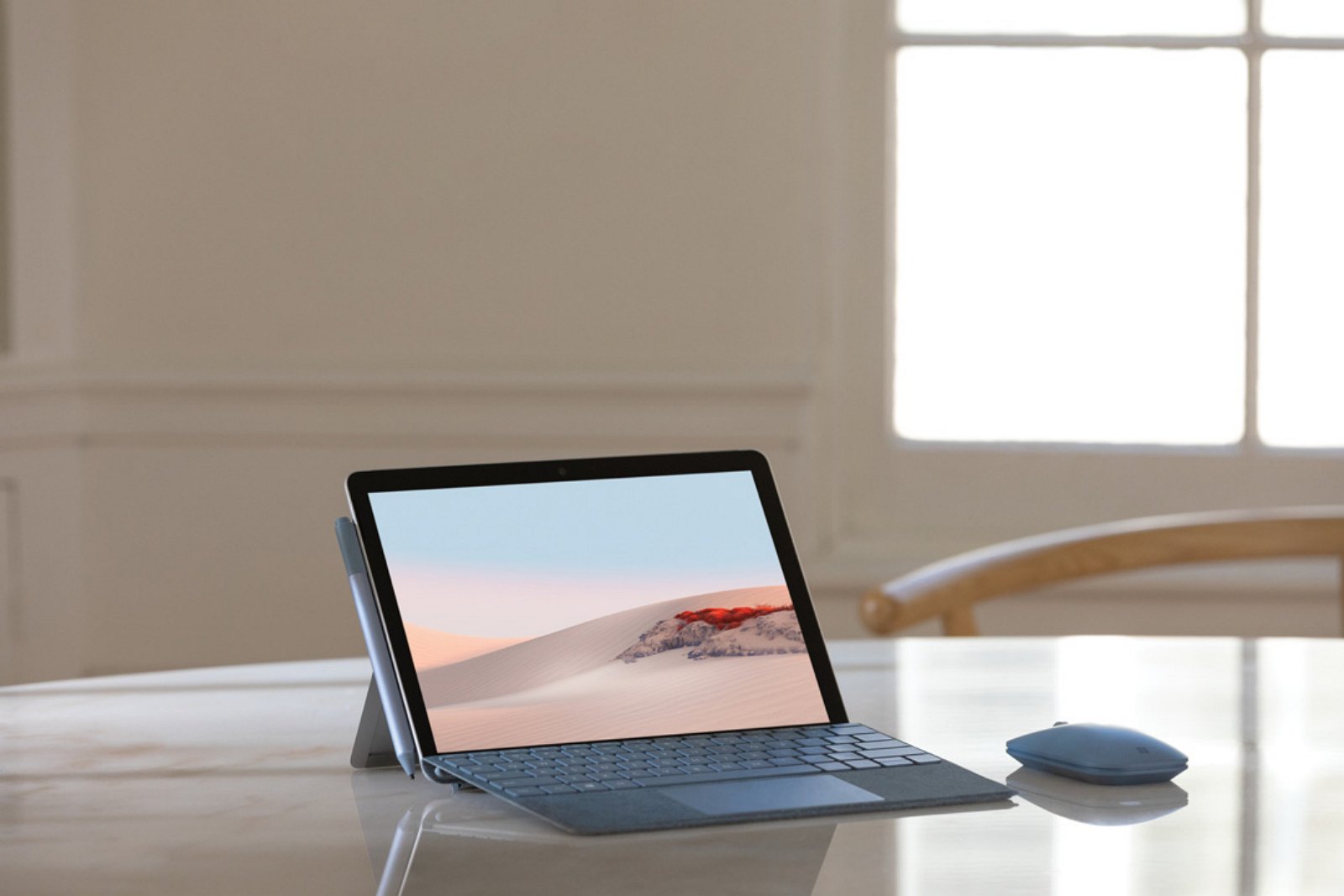 Surface Go 2 with keyboard on desk (source: Microsoft)