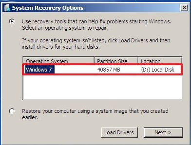System recovery options on Windows 7