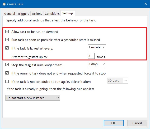 Task Scheduler additional settings