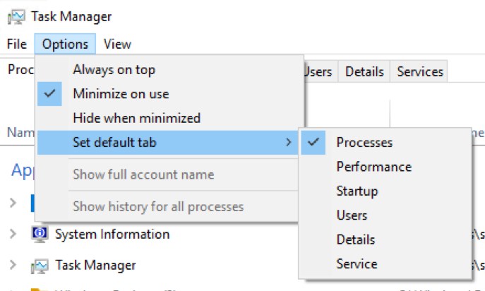 Task Manager on Windows 10 version 1903