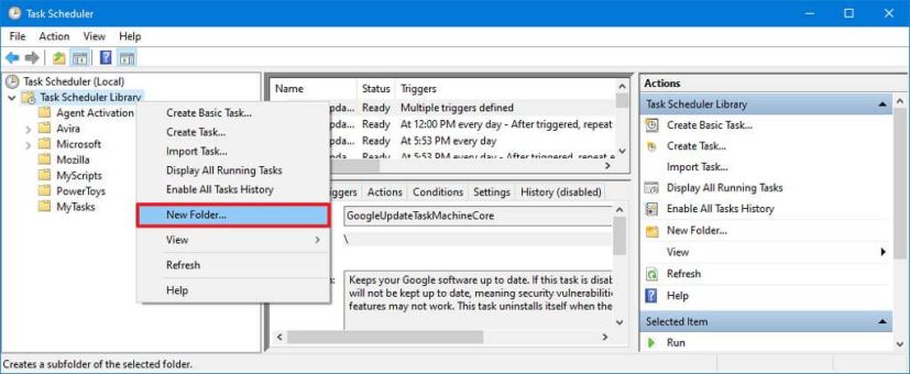 Task Scheduler create new folder