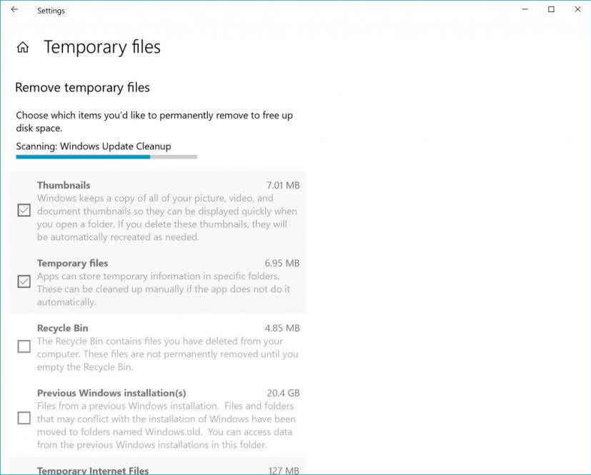 Temporary files settings