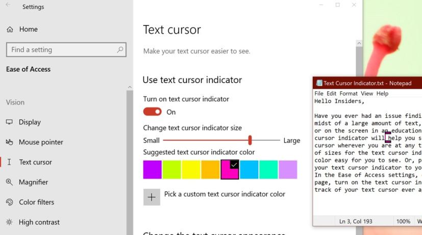 Narrator text cursor. (Image source Microsoft)
