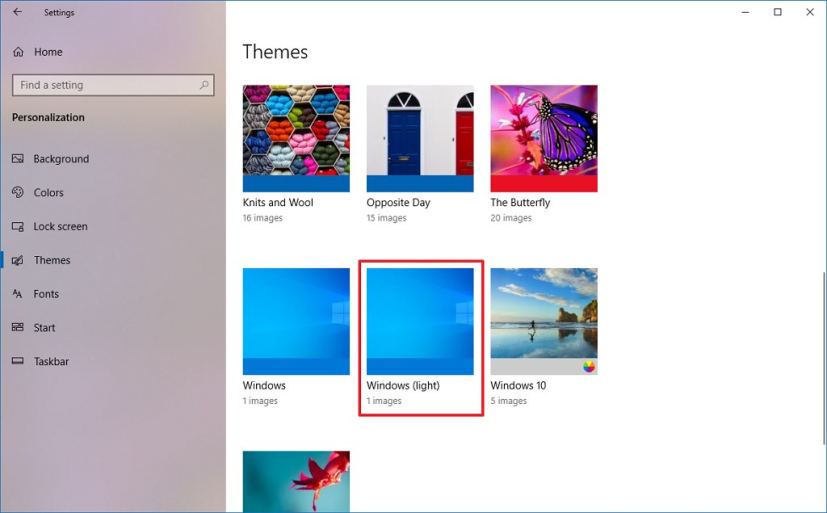 Themes settings with the April 2019 Update