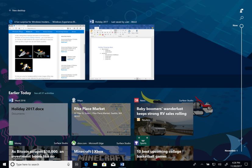 Timeline in WIndows 10 build 17063