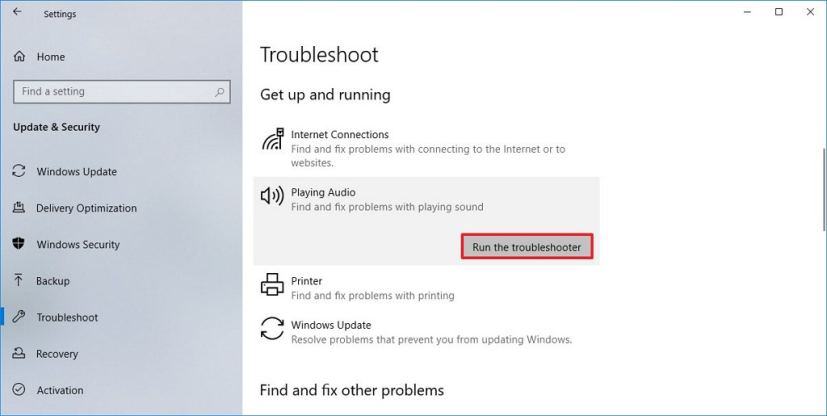 Troubleshoot fix audio on Windows 10 option 