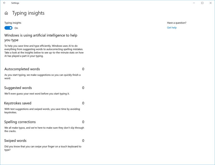 Typing insights on Windows 10 build 17704