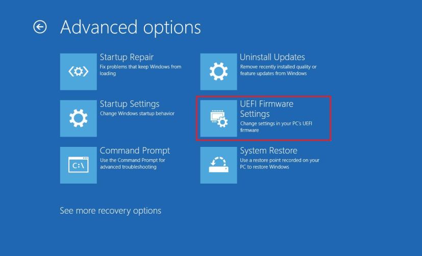 UEFI option on Advanced Startup settings for Windows 10