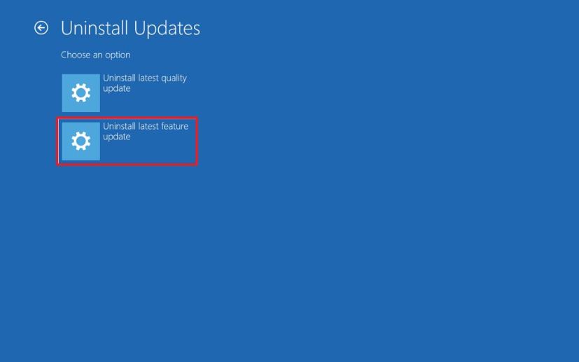 Advanced startup, Uninstall latest feature update on Windows 10