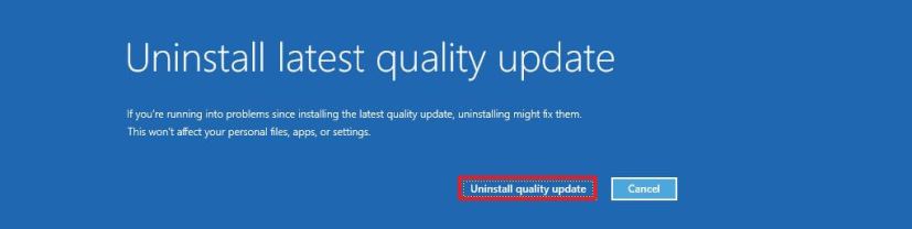 Advanced startup uninstall quality update option