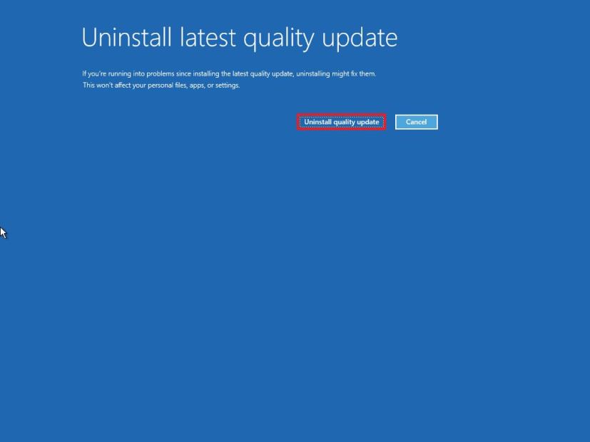 Uninstall quality update using Advanced startup on Windows 10