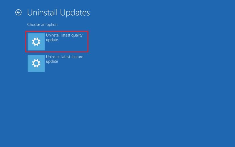 Advanced startup, Uninstall latest updates option