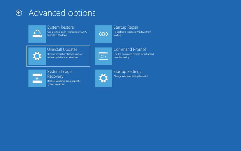 Uninstall quality updates on Windows 10 using Advanced startup