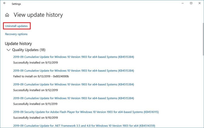 Windows 10 uninstall updates option