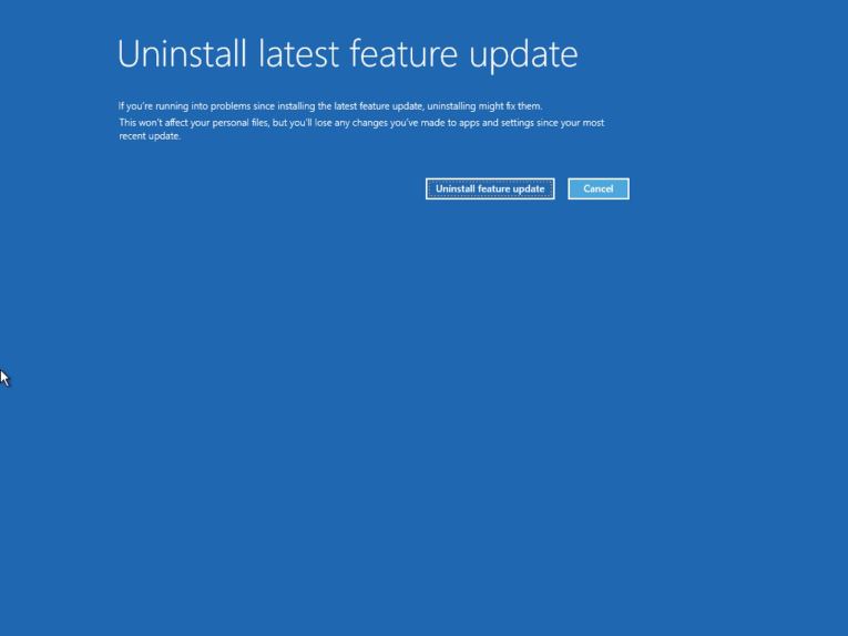 Uninstall latest feature update of Windows 10