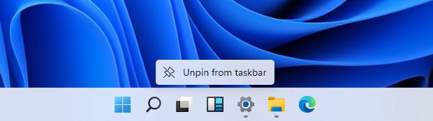 Unpin Widgets button taskbar