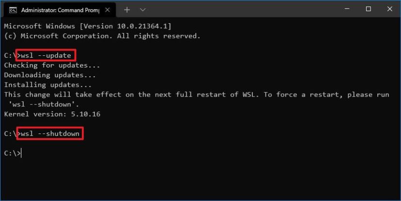 WSL 2 update command