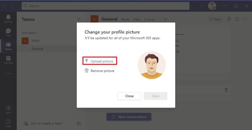 Upload new account picture in Teams