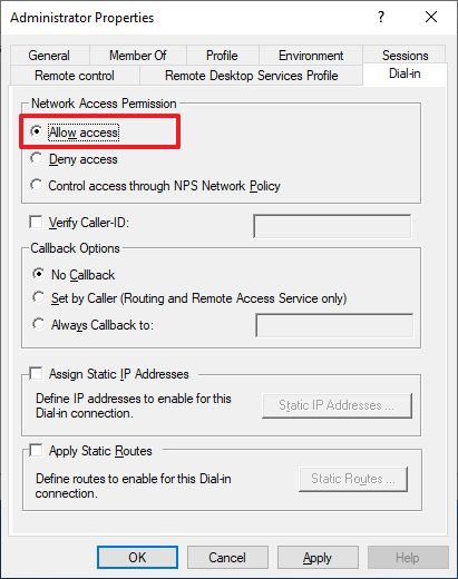 Windows Server 2019 enable user VPN access