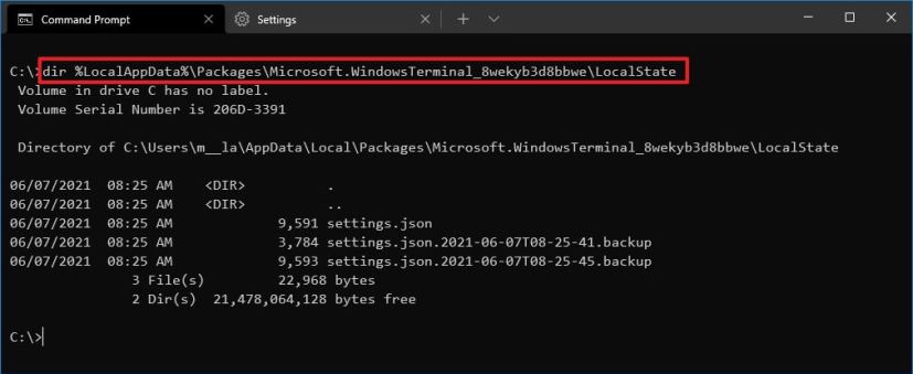 Windows Terminal backup files