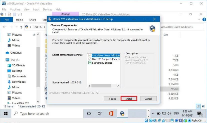 VirtualBox install Windows 10 drivers