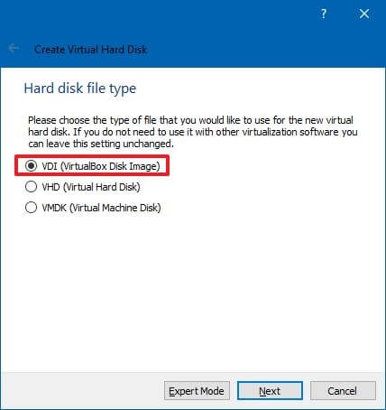 VDI hard disk type