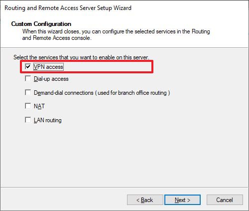 Windows Server 2019 VPN access option