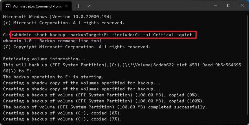 Windows 11 wbAdmin command