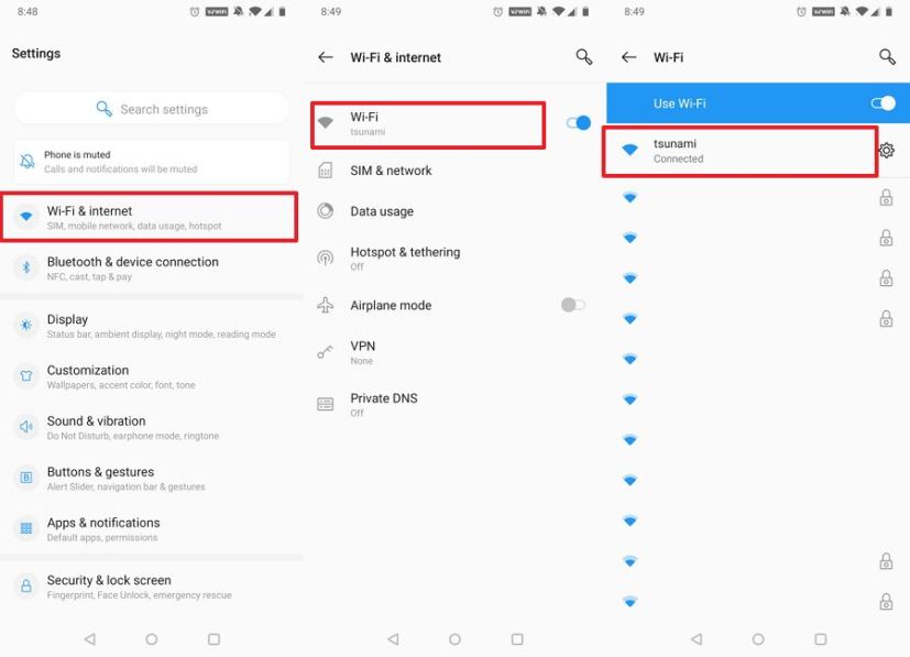 Android 10 Wi-Fi settings