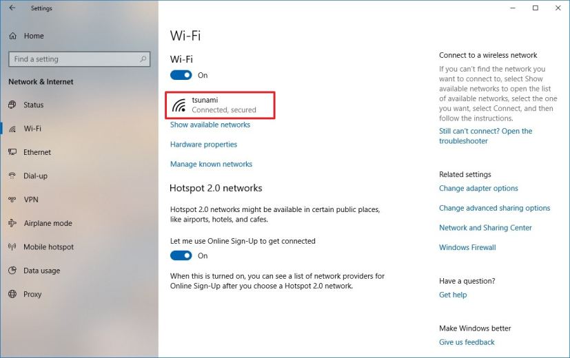 Windows 10 Wi-Fi settings