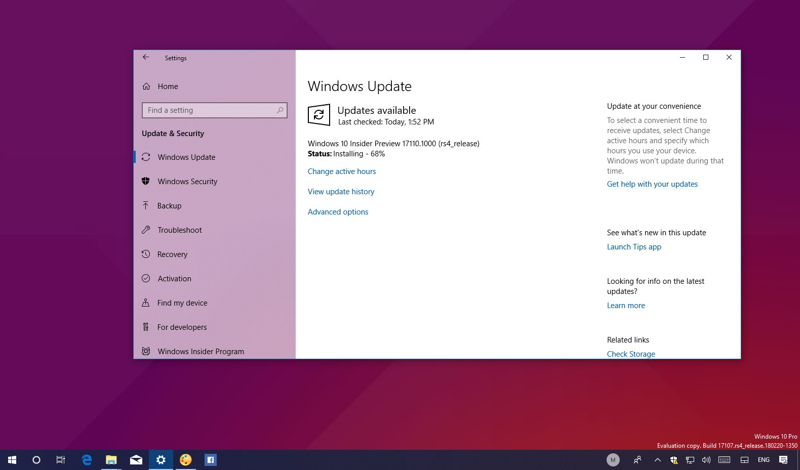 Windows 10 build 17110