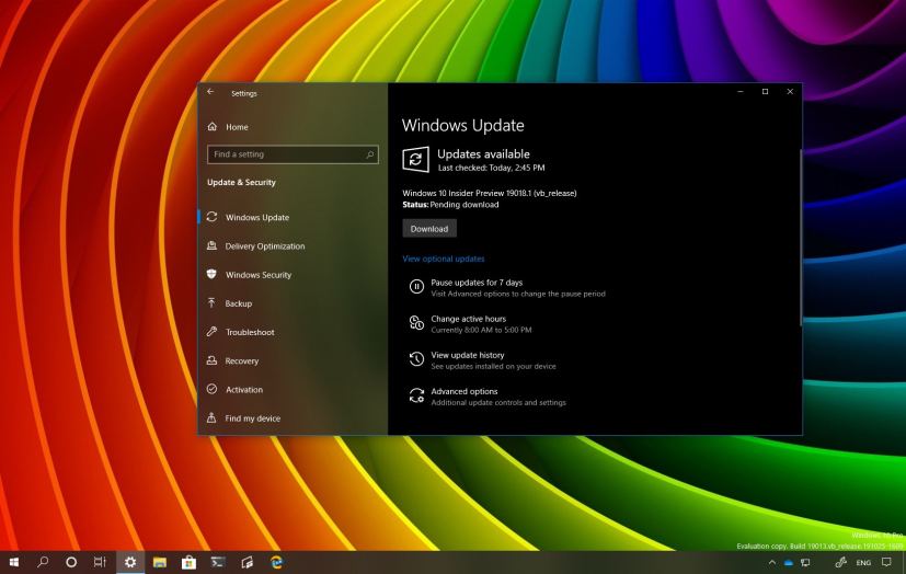 Windows 10 build 19018 download
