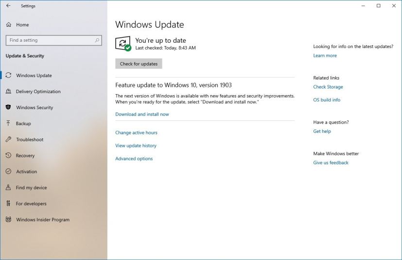 Windows Update, May 2019 Update ready to install message