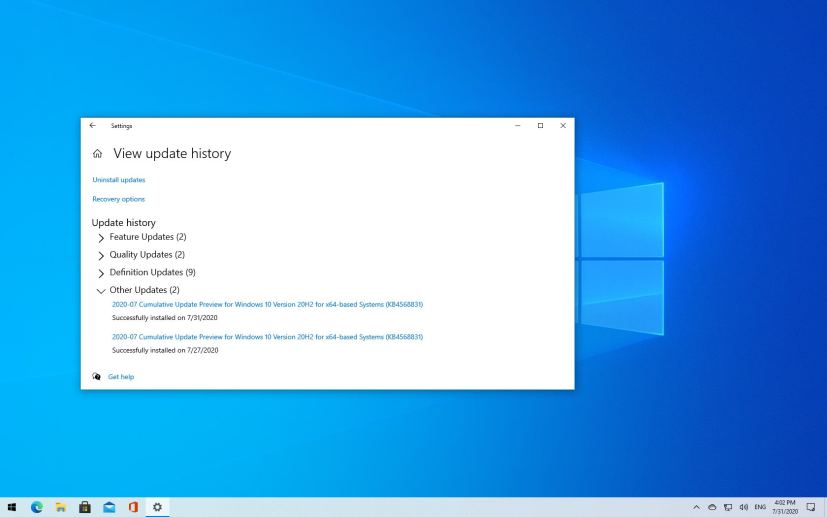 Windows 10 build 19042.423 (KB4568831)