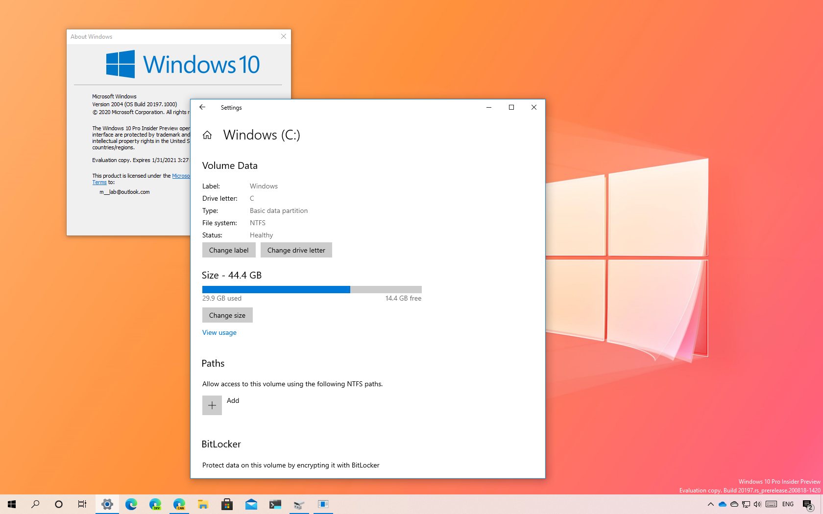 Windows 10 build 20197 with Disk Management