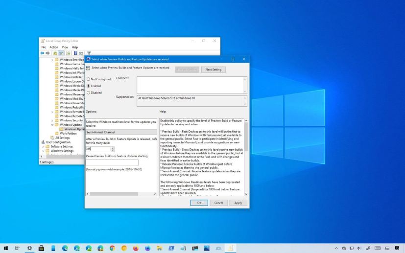 Windows 10 version 21H1 block settings