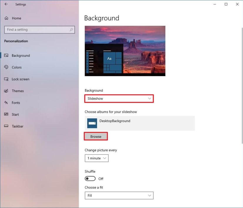 Windows 10 desktop slideshow