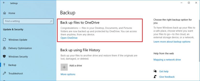 Backup settings with OneDrive option on Windows 10 May 2020 Update