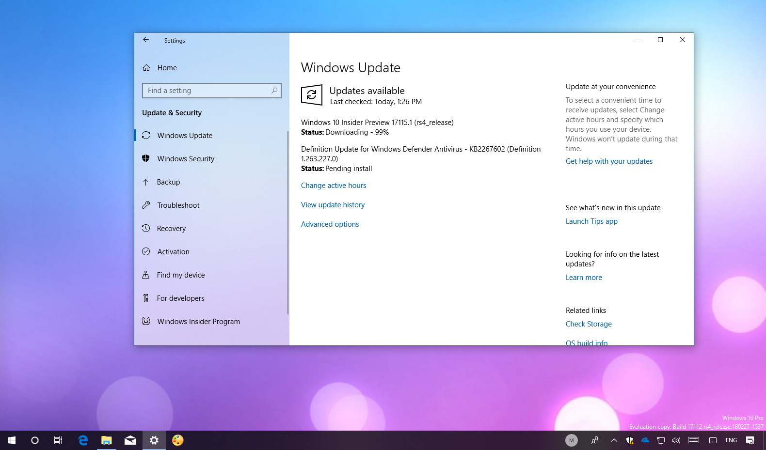 Windows 10 build 17115