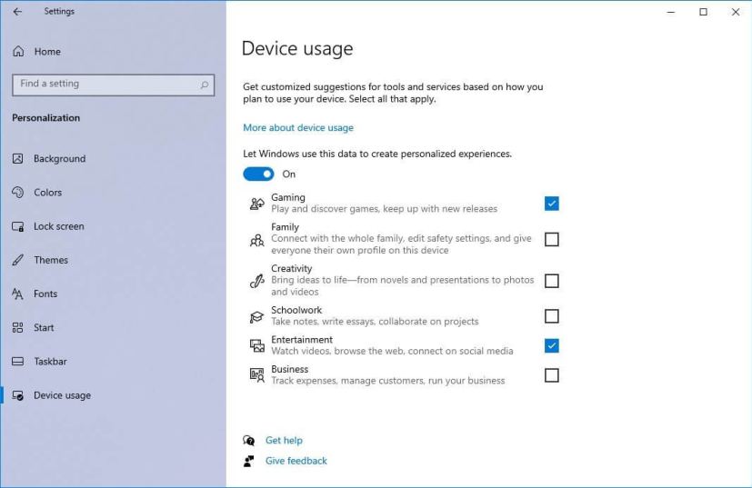 Device usage settings