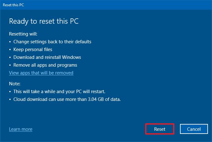 Windows 10 Fresh Start reset