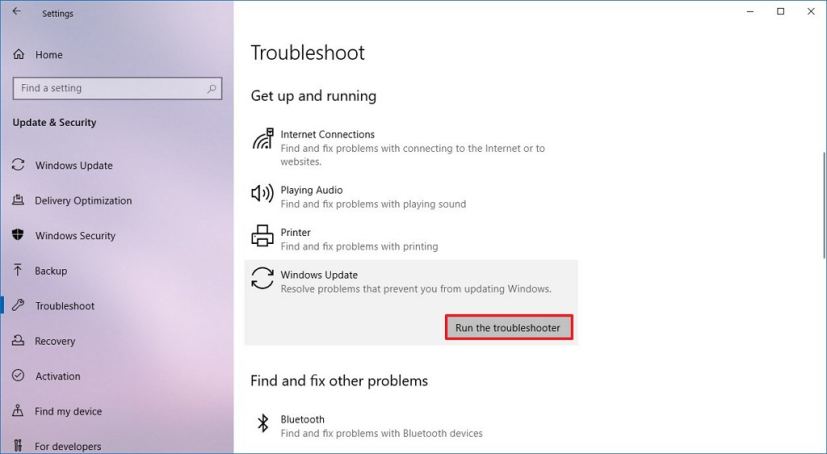 Windows 10 Troubleshoot settings