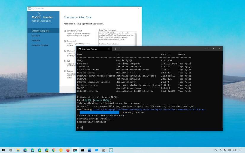 Windows 10 install MySQL with winget